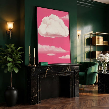 Pink Pastel Sky Canvas with Drifting Clouds in black floating frame