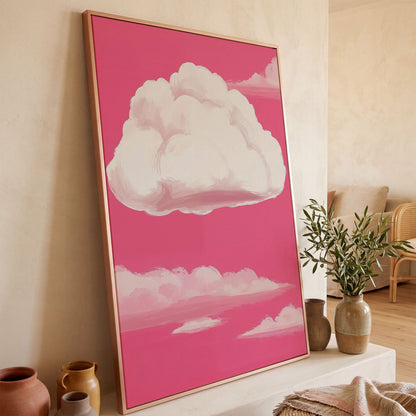 Pink Pastel Sky Canvas with Drifting Clouds in rose gold floating frame
