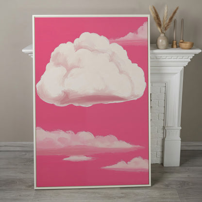Pink Pastel Sky Canvas with Drifting Clouds in white floating frame