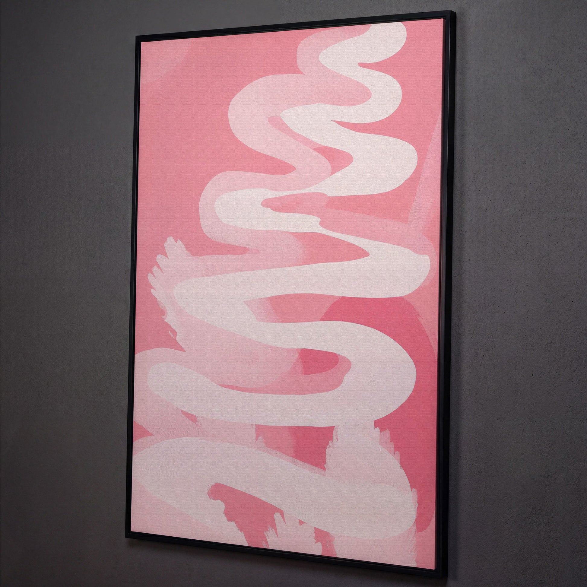Pink Abstract Watercolor Canvas Print shown in black floating frame