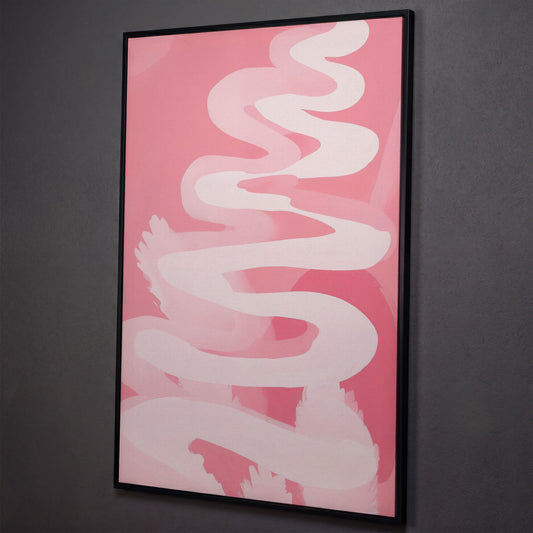 Pink Abstract Watercolor Canvas Print shown in black floating frame