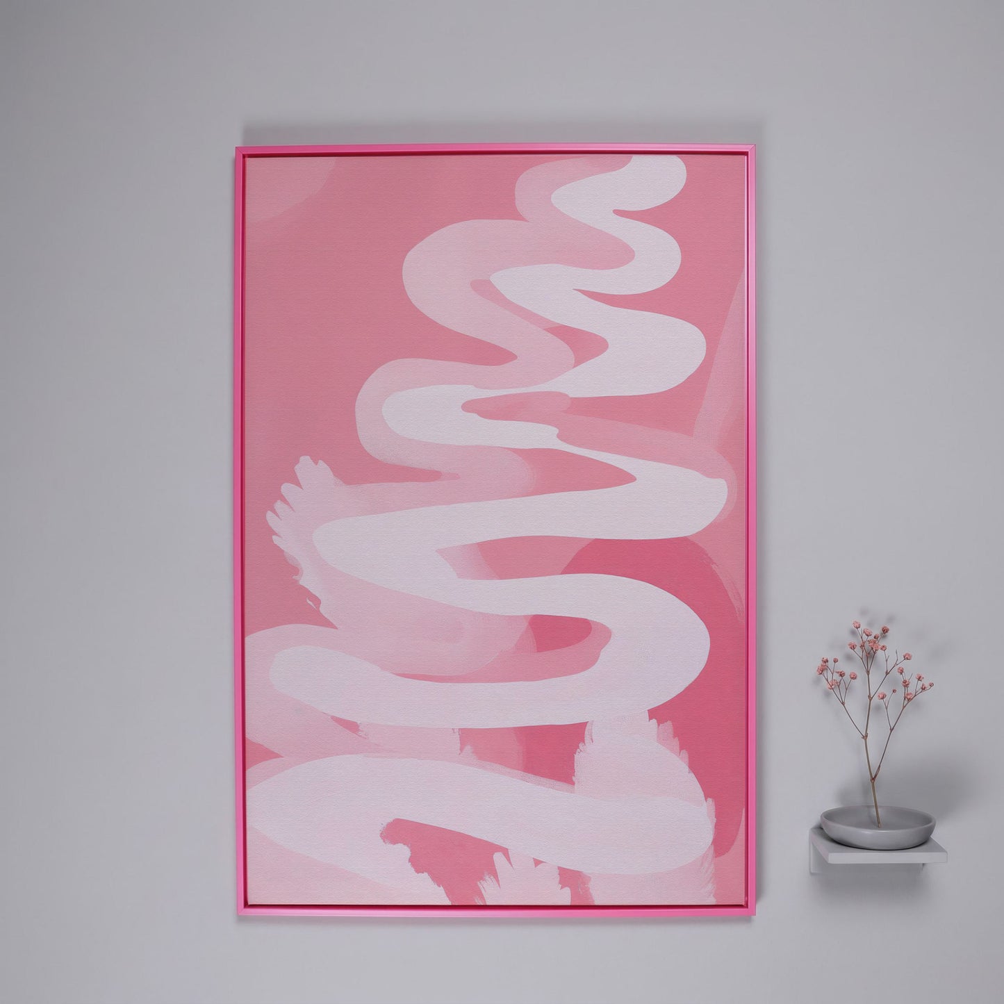 Pink Abstract Watercolor Canvas Print in pink floating frame