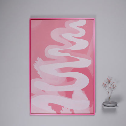 Pink Abstract Watercolor Canvas Print in pink floating frame