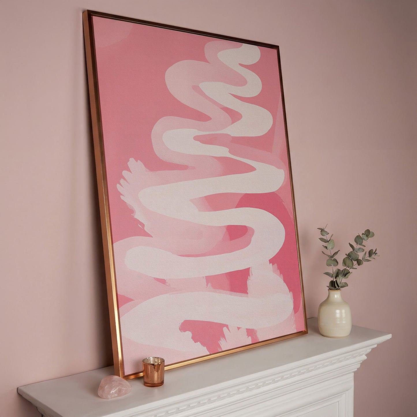 Pink Abstract Watercolor Canvas Print in rose gold floating frame