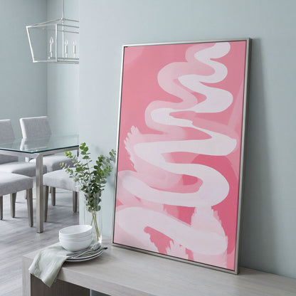 Pink Abstract Watercolor Canvas Print in silver floating frame