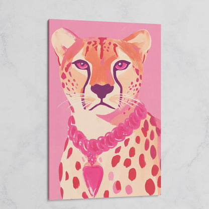 Pink Cheetah Portrait Canvas Print for Nursery and Home on gallery wrap