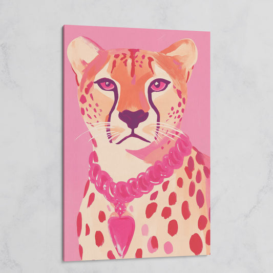Pink Cheetah Portrait Canvas Print for Nursery and Home on gallery wrap