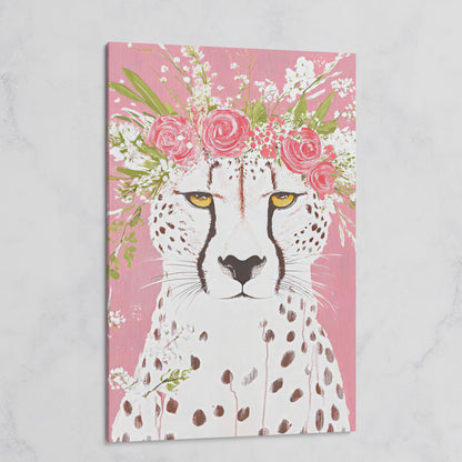 Floral Cheetah Portrait Canvas Print on gallery wrap