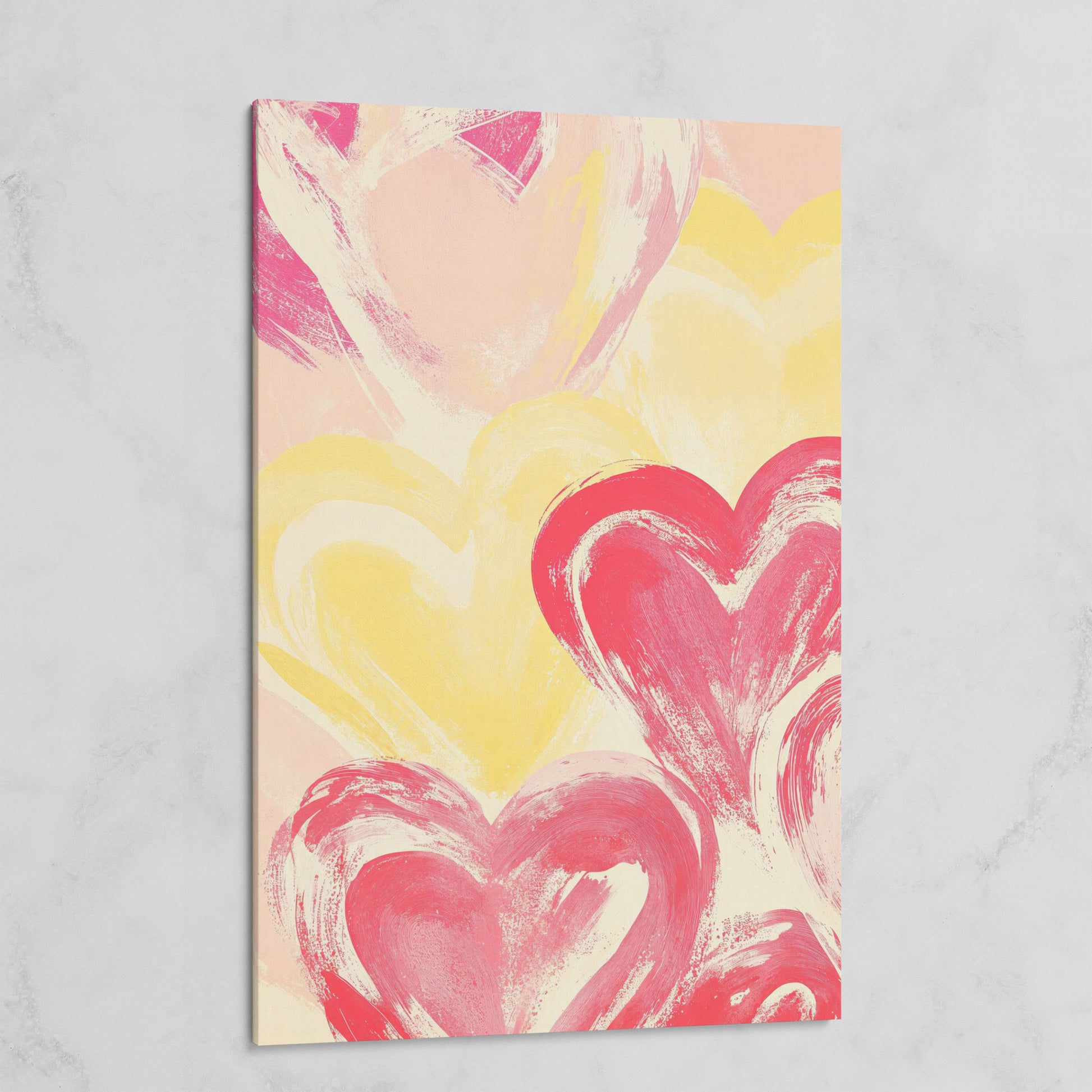 Pink & Yellow Heart Canvas Print on gallery wrap
