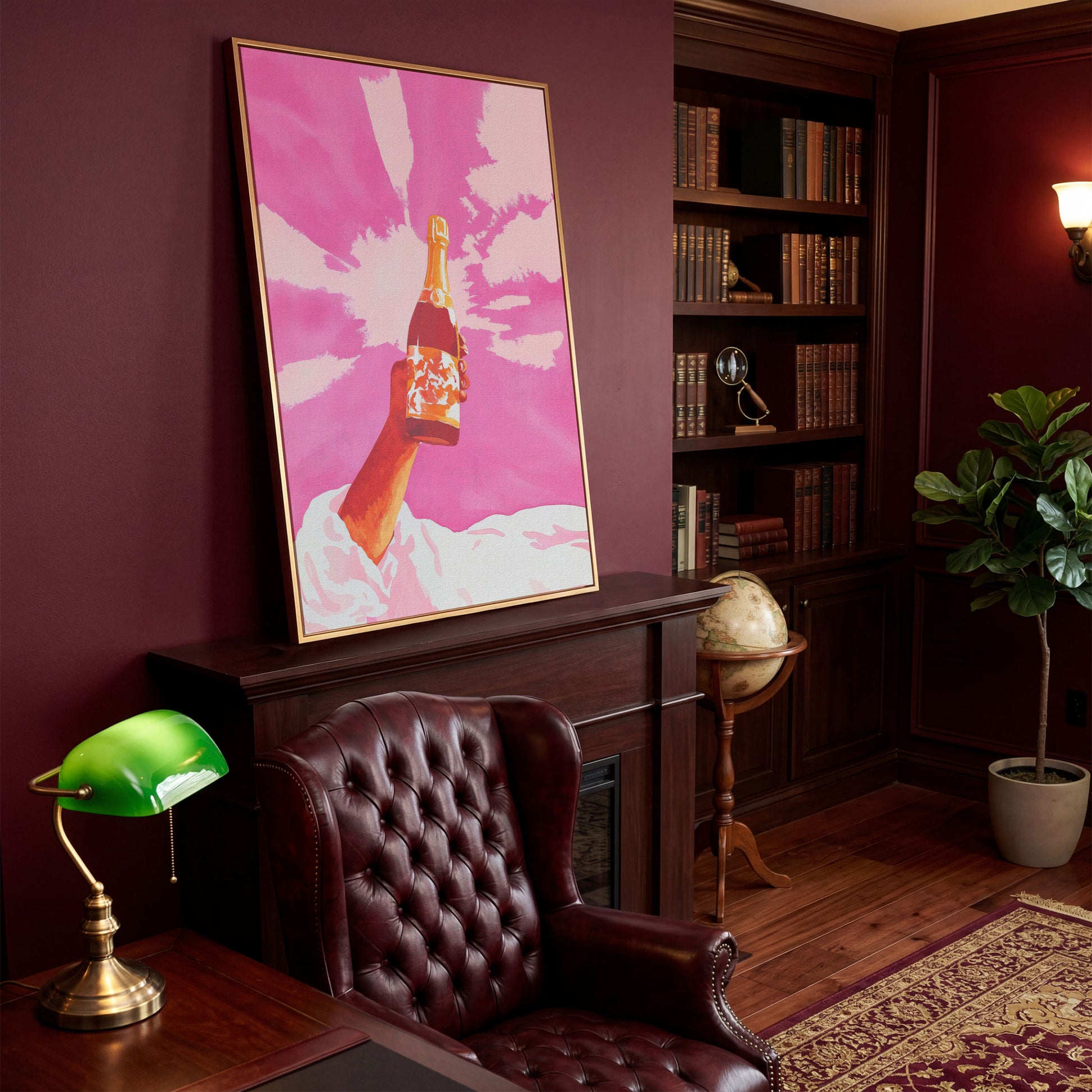 Pink Champagne Celebration Abstract Canvas in antique gold floating frame