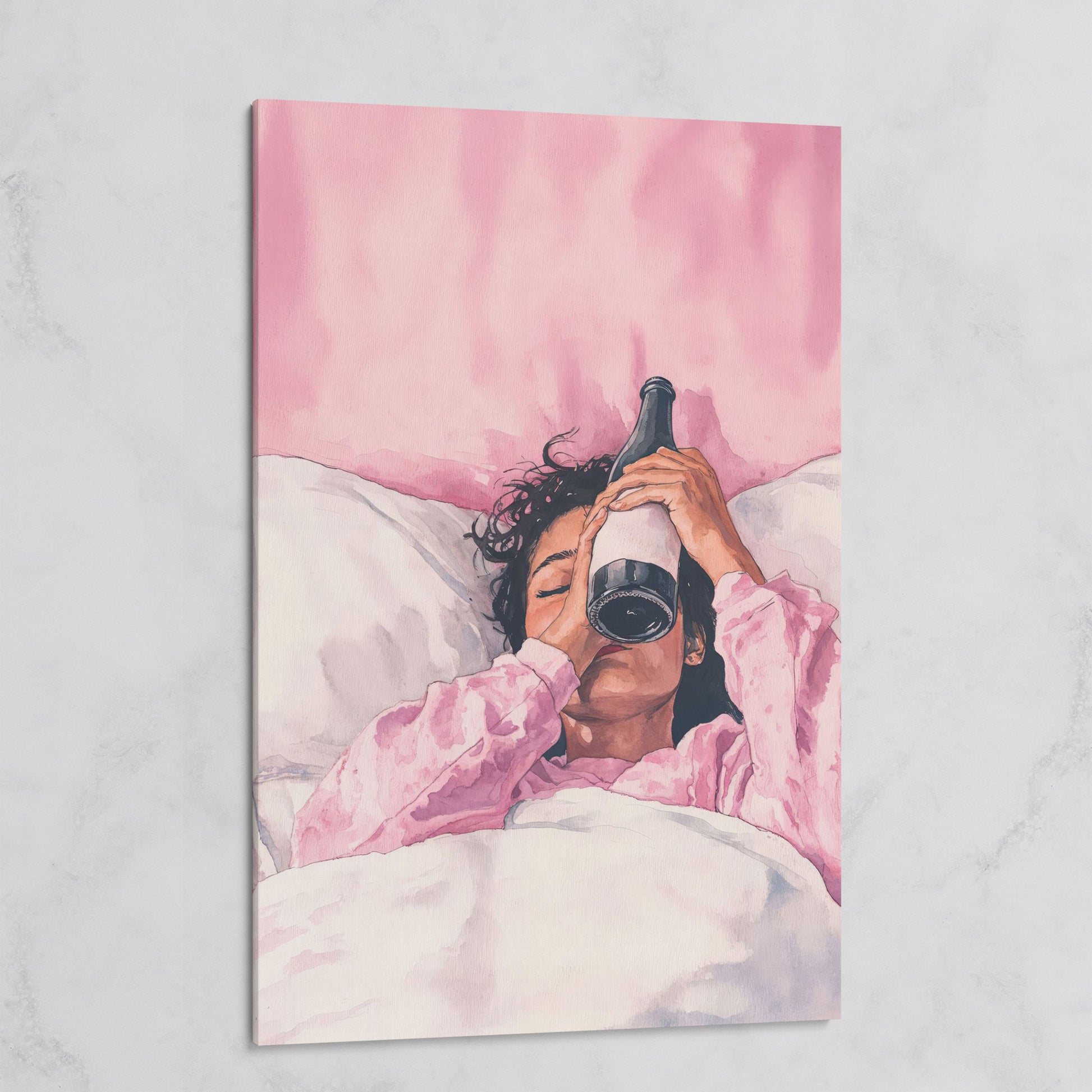 Pink & Champagne Female Portrait Canvas on gallery wrap
