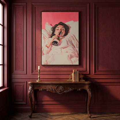 Elegant Woman with Champagne Canvas Print in dark walnut floating frame