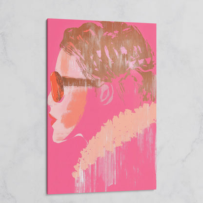 Woman in Sunglasses Pink Abstract Canvas on gallery wrap