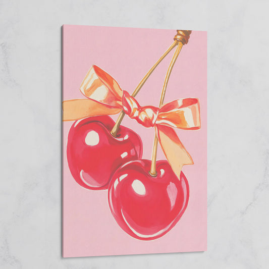 Retro Cherry Canvas with Vintage Bow on gallery wrap