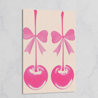 Pink Cherry with Bows Canvas Art on gallery wrap