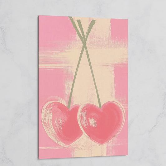 Pink Heart Cherries Canvas Print on gallery wrap