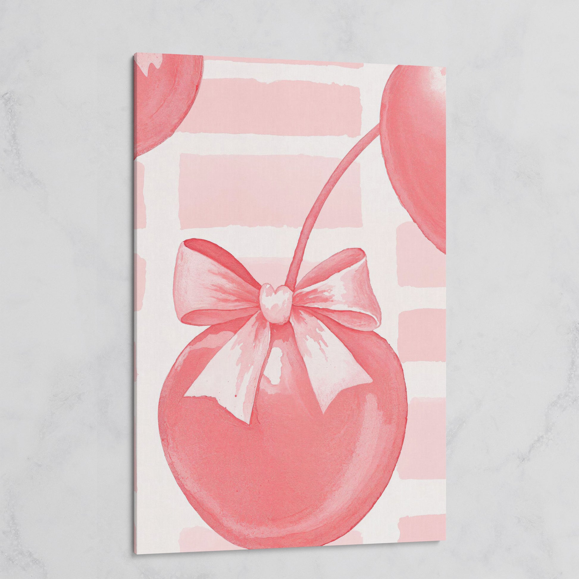 Cherry and Bow Canvas Print in Soft Pink on gallery wrap