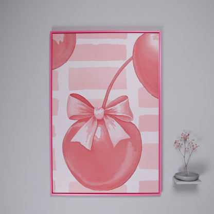 Cherry and Bow Canvas Print in Soft Pink in pink floating frame