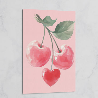 Romantic Cherry Canvas Print with Heart Detail on gallery wrap