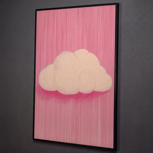 Pink Cloud Canvas with Striped Rose Ground shown in black floating frame