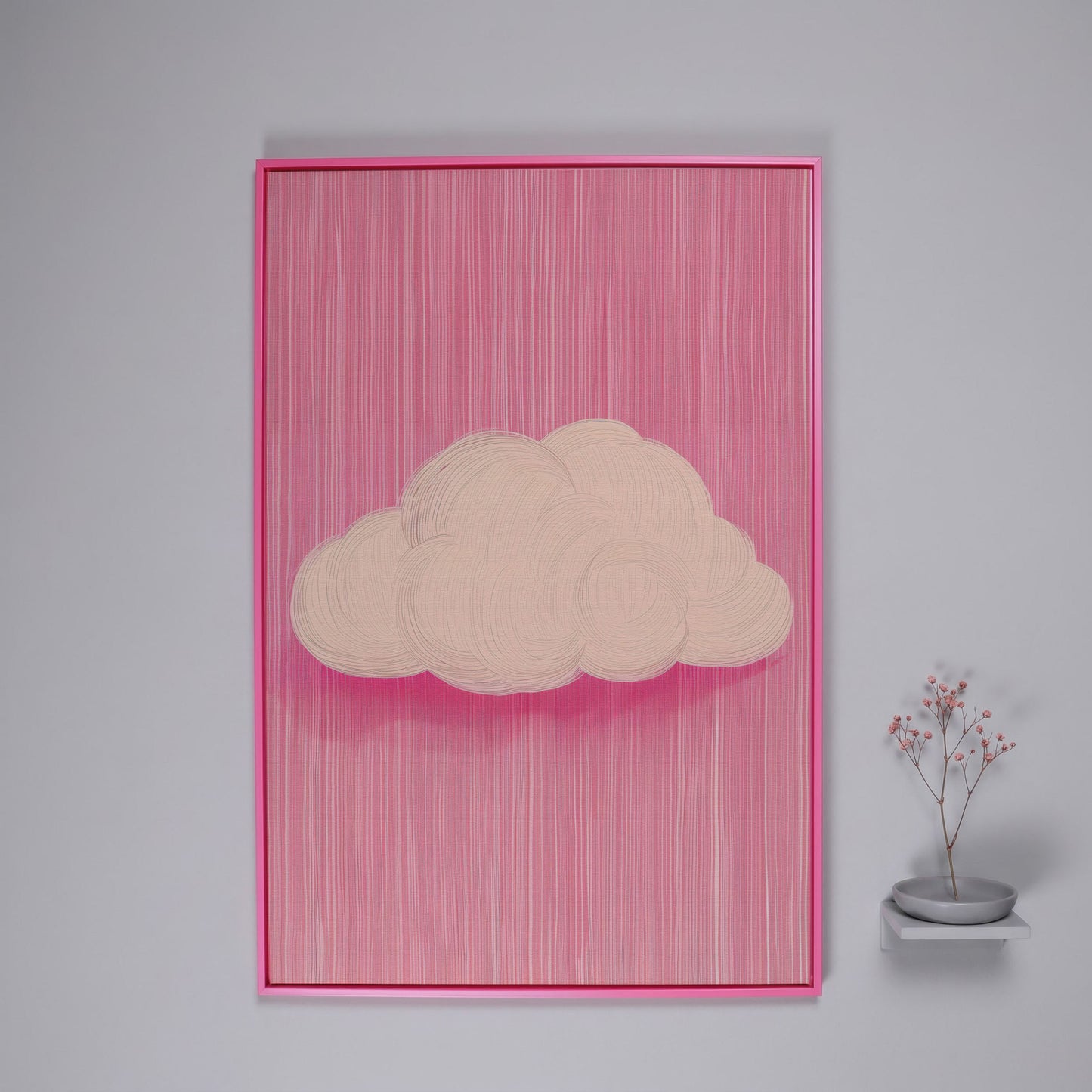 Pink Cloud Canvas with Striped Rose Ground in pink floating frame