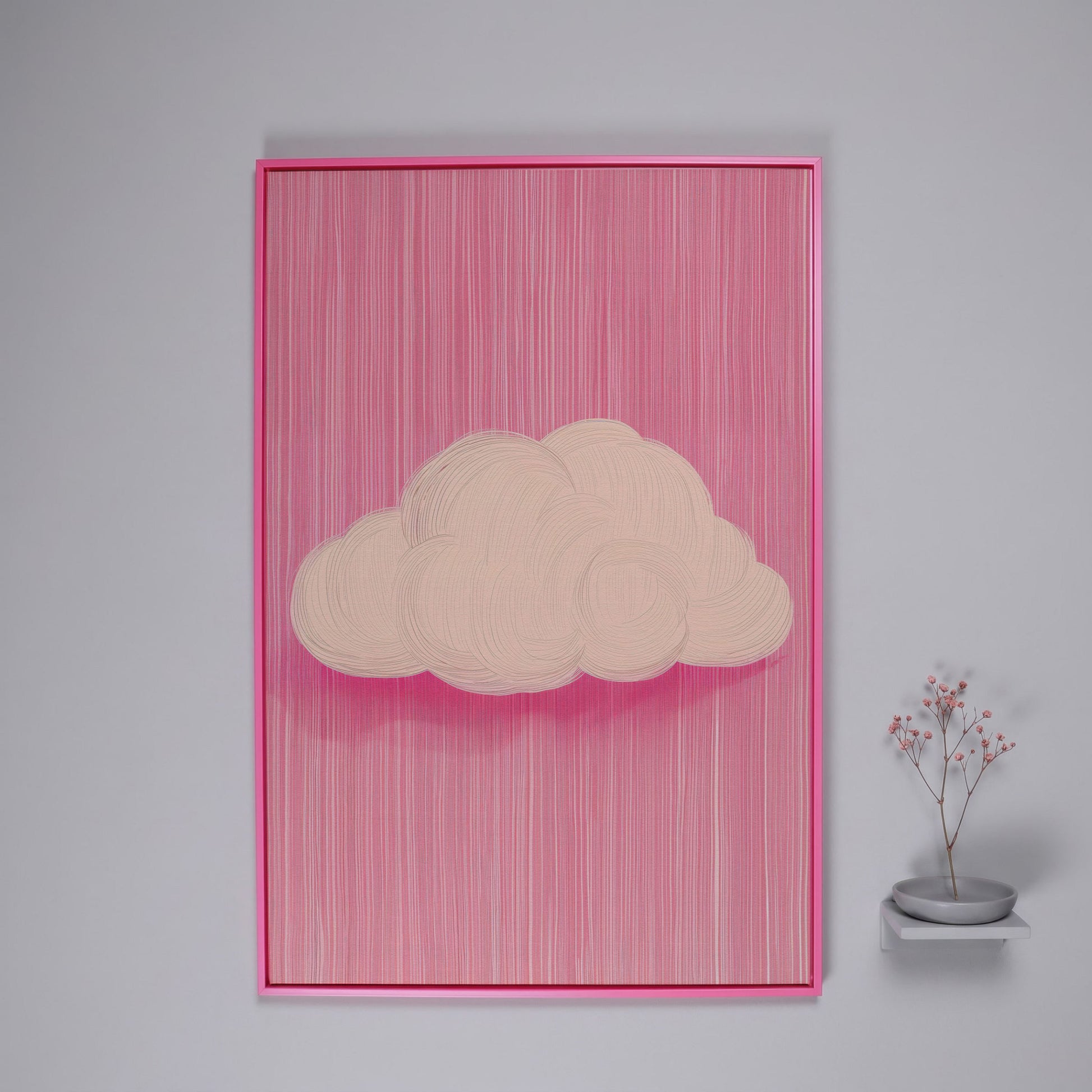 Pink Cloud Canvas with Striped Rose Ground in pink floating frame