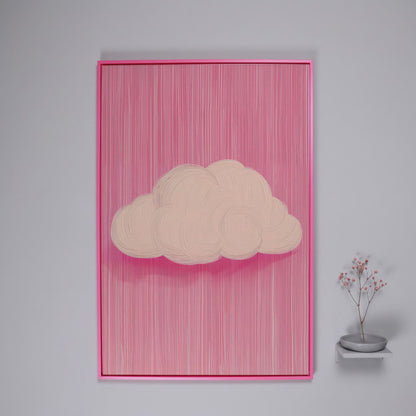 Pink Cloud Canvas with Striped Rose Ground in pink floating frame