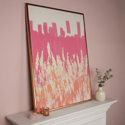 Pink Abstract Landscape Canvas Print in rose gold floating frame