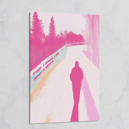 Pink Pathway Canvas Art with Silhouetted Figure on gallery wrap