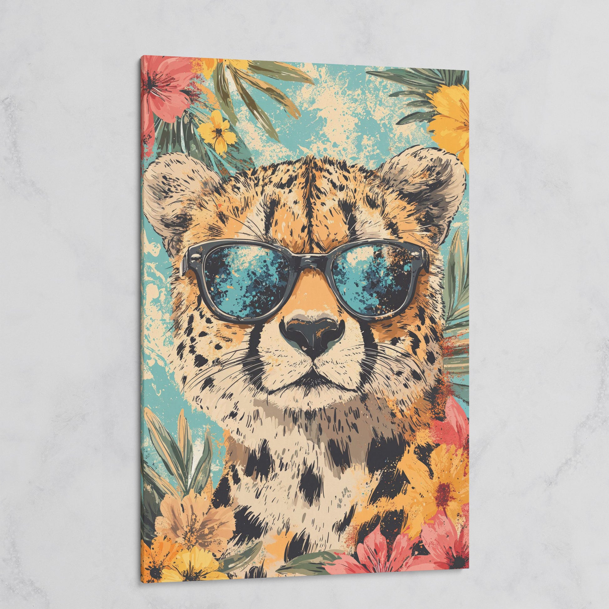 Whimsical Cheetah with Sunglasses Canvas Print on gallery wrap
