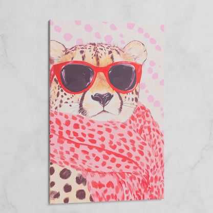 Cheetah in Sunglasses Canvas. Pink Pop Animal Art on gallery wrap