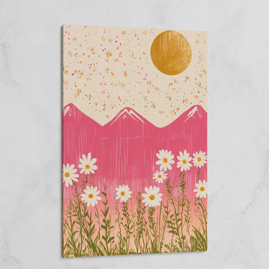 Boho Pink Mountain with Golden Sun Canvas on gallery wrap