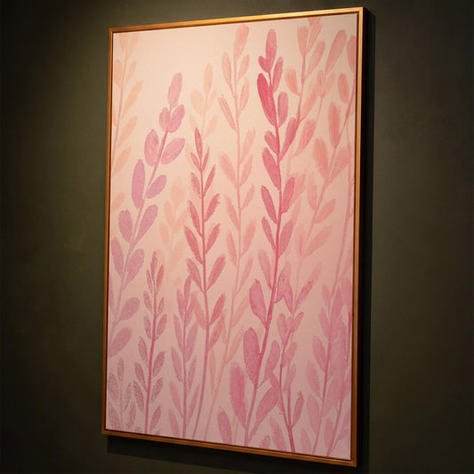 Pink Floral Canvas Print for Preppy Bedroom Decor shown in antique gold floating frame
