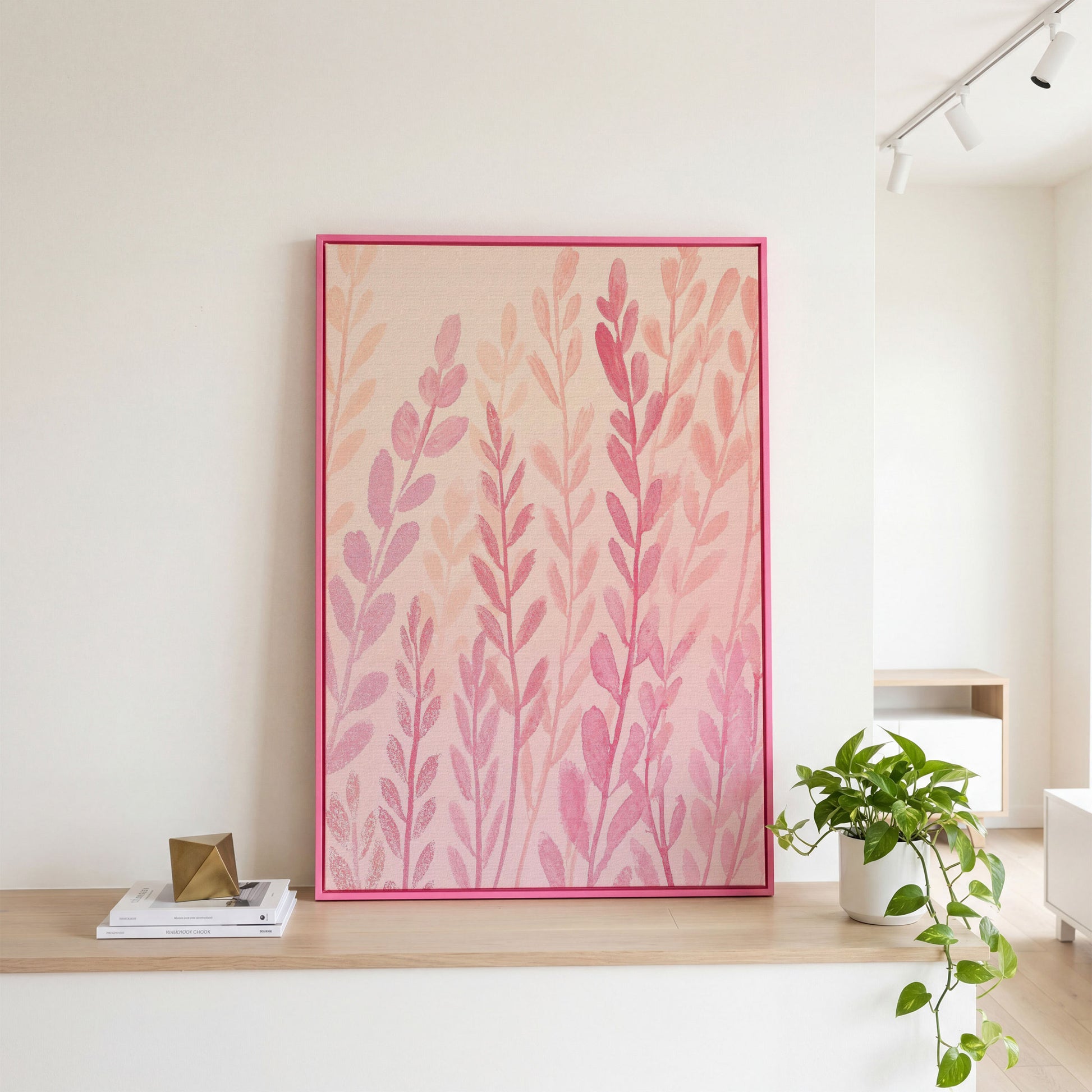 Pink Floral Canvas Print for Preppy Bedroom Decor in pink floating frame