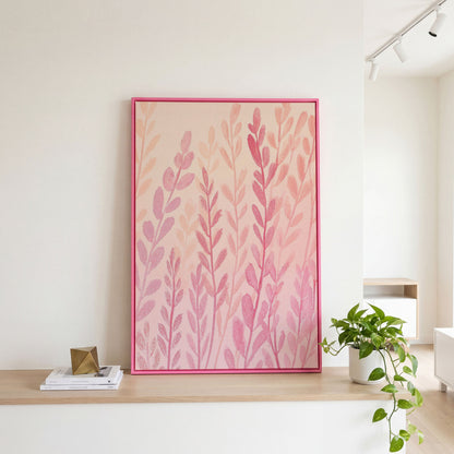 Pink Floral Canvas Print for Preppy Bedroom Decor in pink floating frame