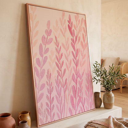 Pink Floral Canvas Print for Preppy Bedroom Decor in rose gold floating frame