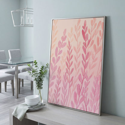 Pink Floral Canvas Print for Preppy Bedroom Decor in silver floating frame