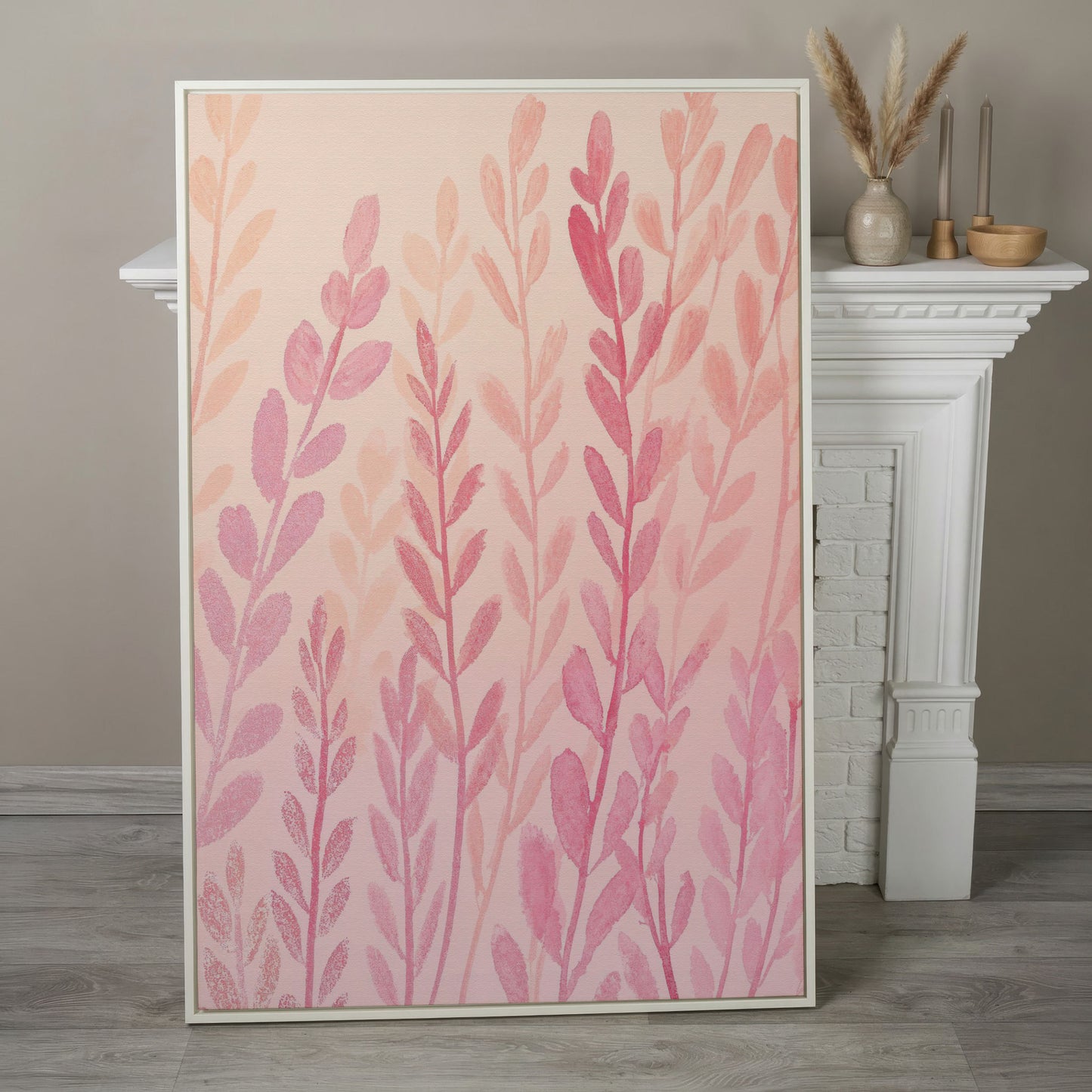 Pink Floral Canvas Print for Preppy Bedroom Decor in white floating frame