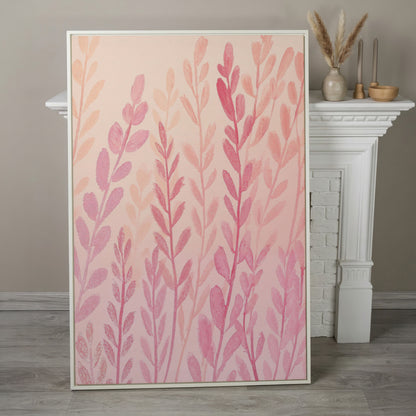 Pink Floral Canvas Print for Preppy Bedroom Decor in white floating frame