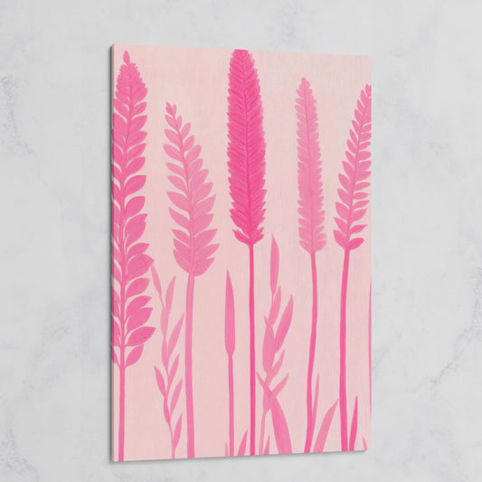 Pink Floral Stalks Canvas on gallery wrap