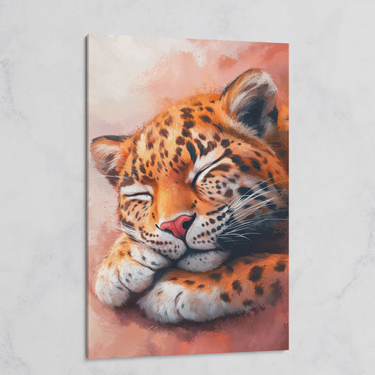 Sleeping Leopard with Pink Hues Canvas on gallery wrap