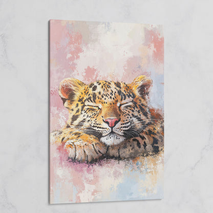 Sleeping Pink Leopard Canvas Print for Nursery on gallery wrap