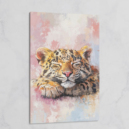 Sleeping Pink Leopard Canvas Print for Nursery on gallery wrap