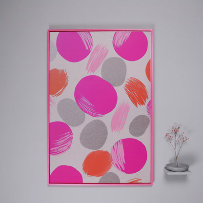 Pink Abstract Circles Canvas in pink floating frame