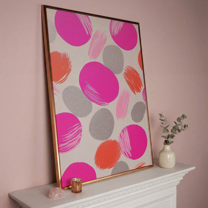 Pink Abstract Circles Canvas in rose gold floating frame