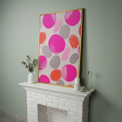 Pink Abstract Circles Canvas in yellow gold floating frame