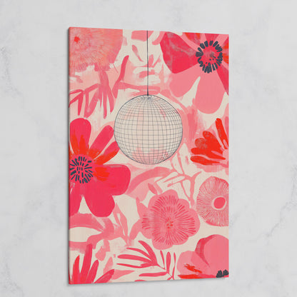Pink Floral Abstract Canvas with Disco Ball Detail on gallery wrap