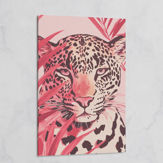 Pink Leopard Face Canvas for Nursery on gallery wrap