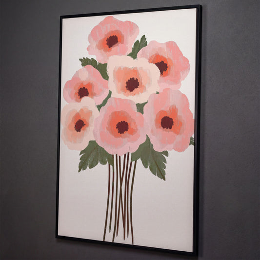 Pink Poppy Bouquet Canvas Print shown in black floating frame