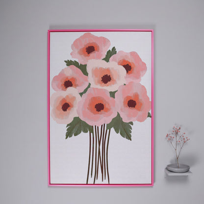 Pink Poppy Bouquet Canvas Print in pink floating frame